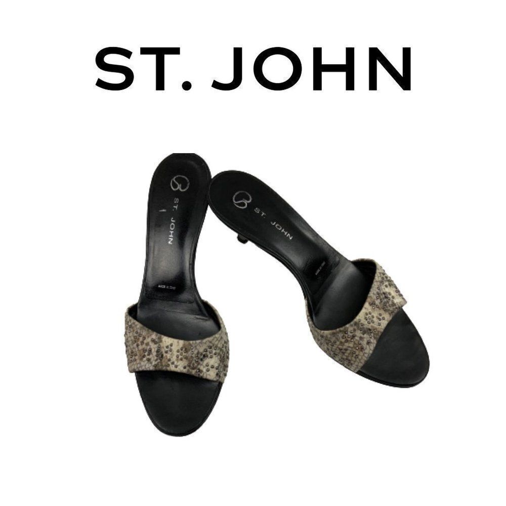 St. John Luxe Mule Sandals Snakeskin Embossed Leather Sz 6.5B